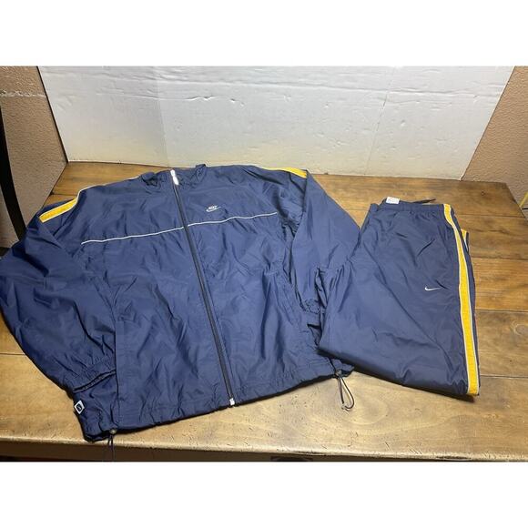 Nike Other - Vintage Nike Fleece Lined Navy Track Suit Set Men’s L Grey Tag Y2K Windbreaker